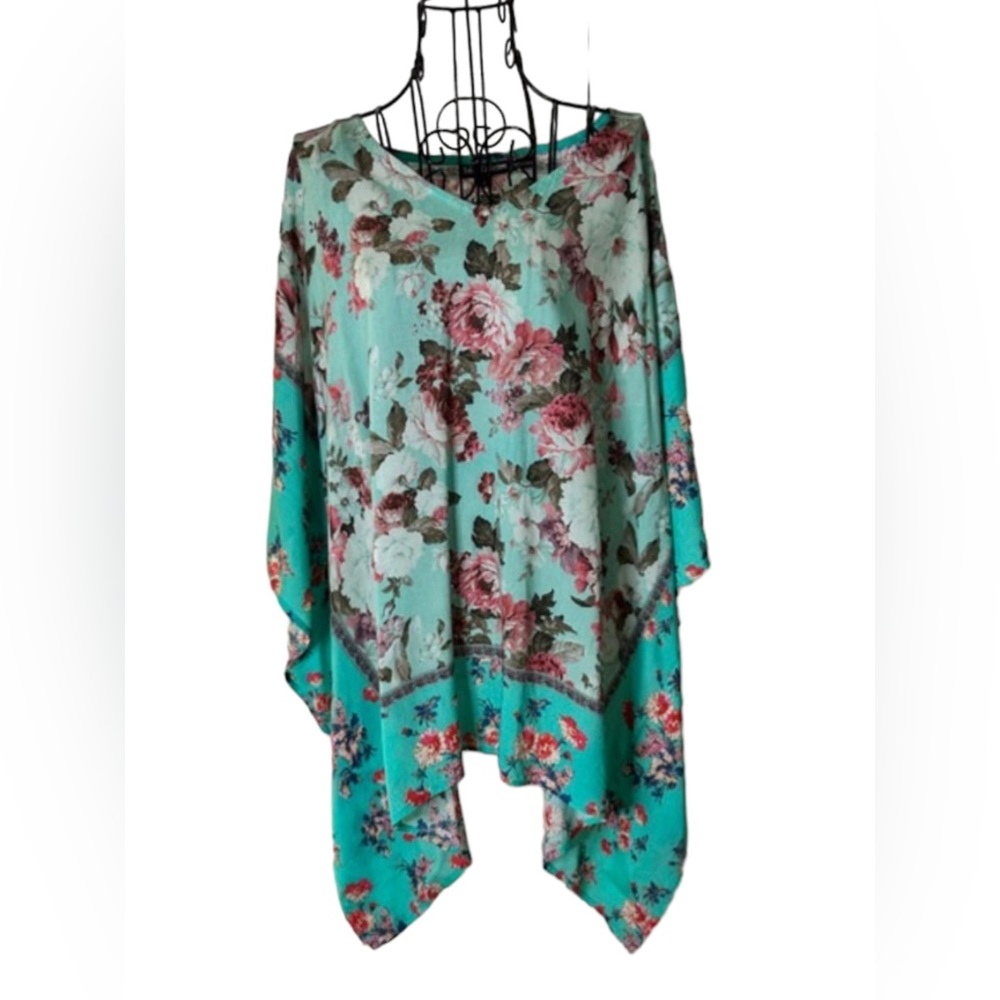 Tolani green multicolored floral kaftan style top Size Large